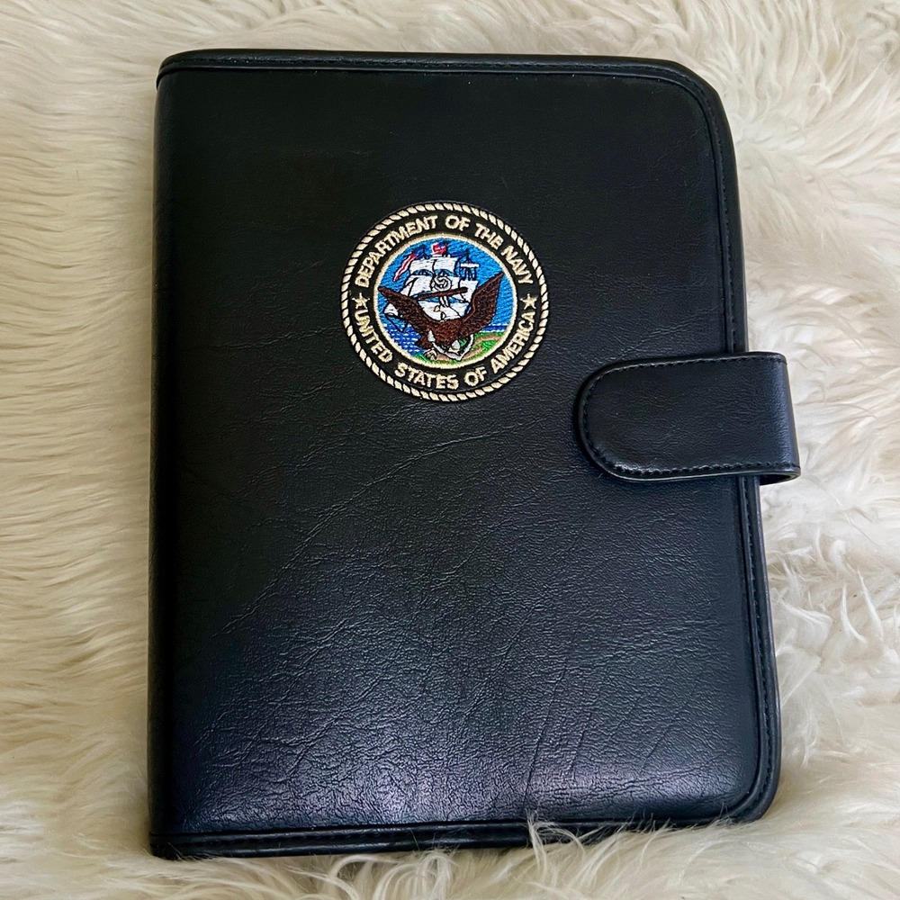 US Navy Department of the Navy Black Leather 3-Ring Binder Planner Cover